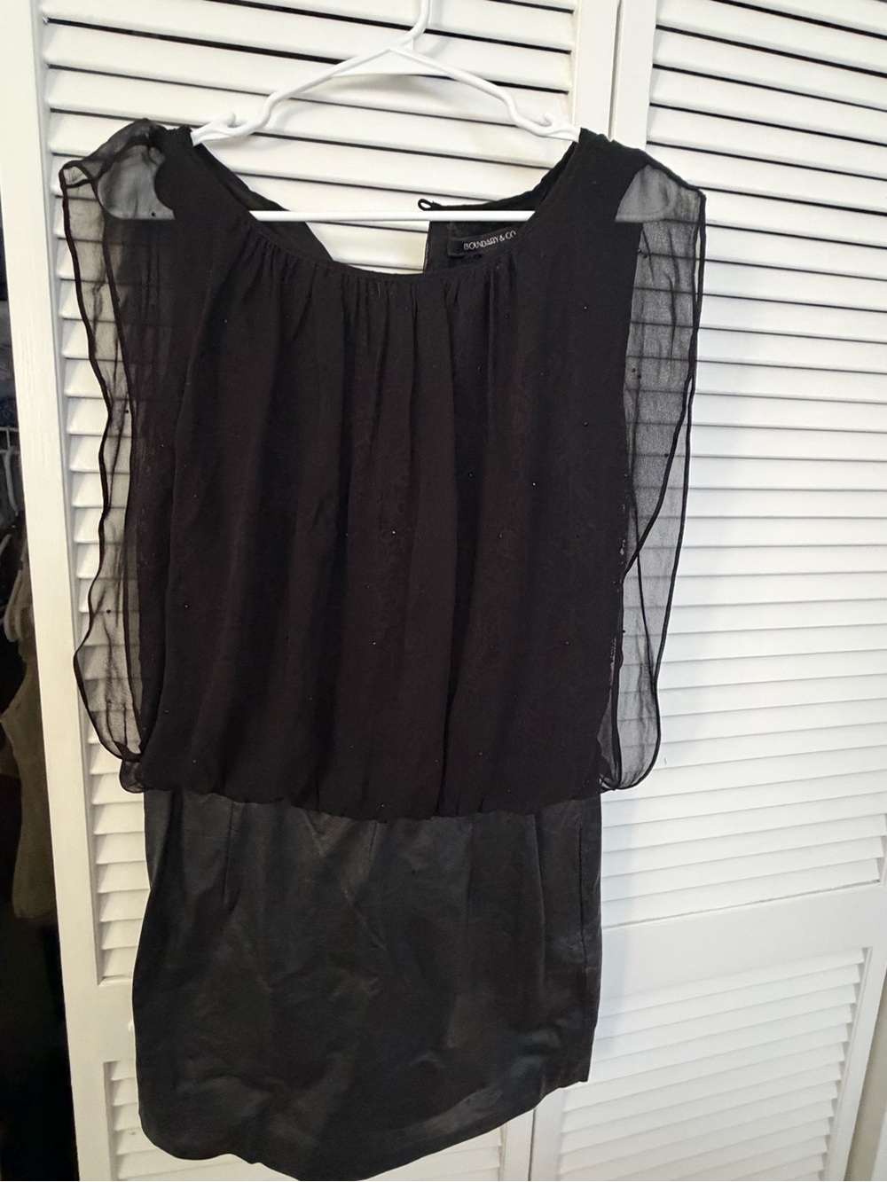 Boundary & co Black sheer mesh dress with sequin details and leather